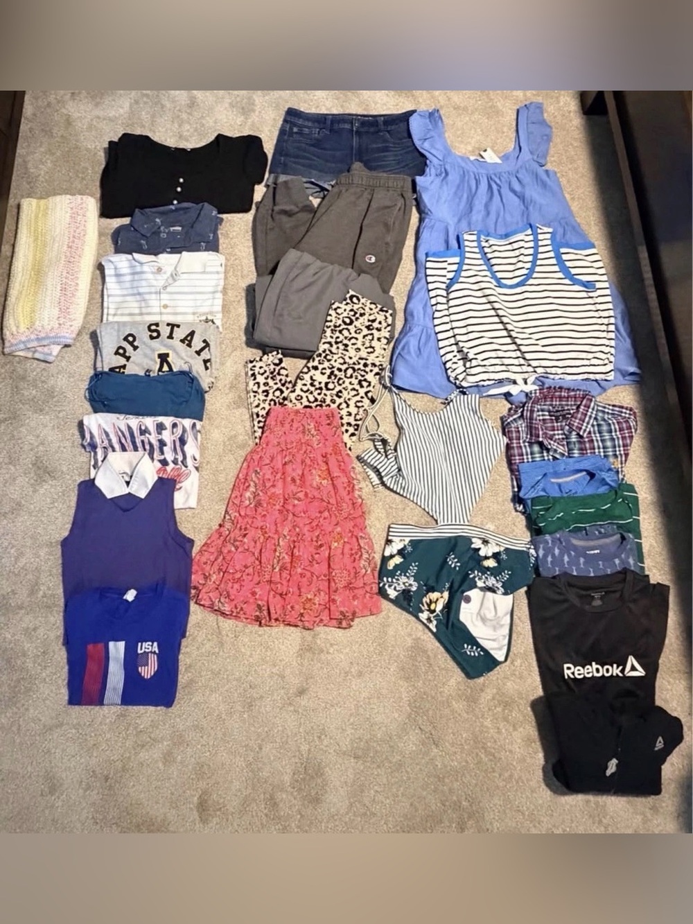 Random Bundle Women’s Men’s Kids Shirts Pants Skirts Various Sizes Lot Of 23